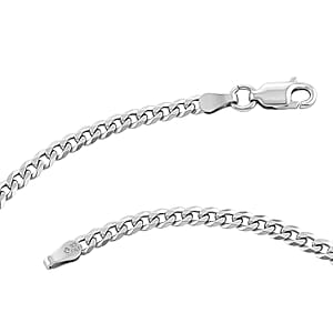 Italian Flat Curb Chain Necklace in Rhodium Over Sterling Silver 5.30 Grams (17.5 Inches)