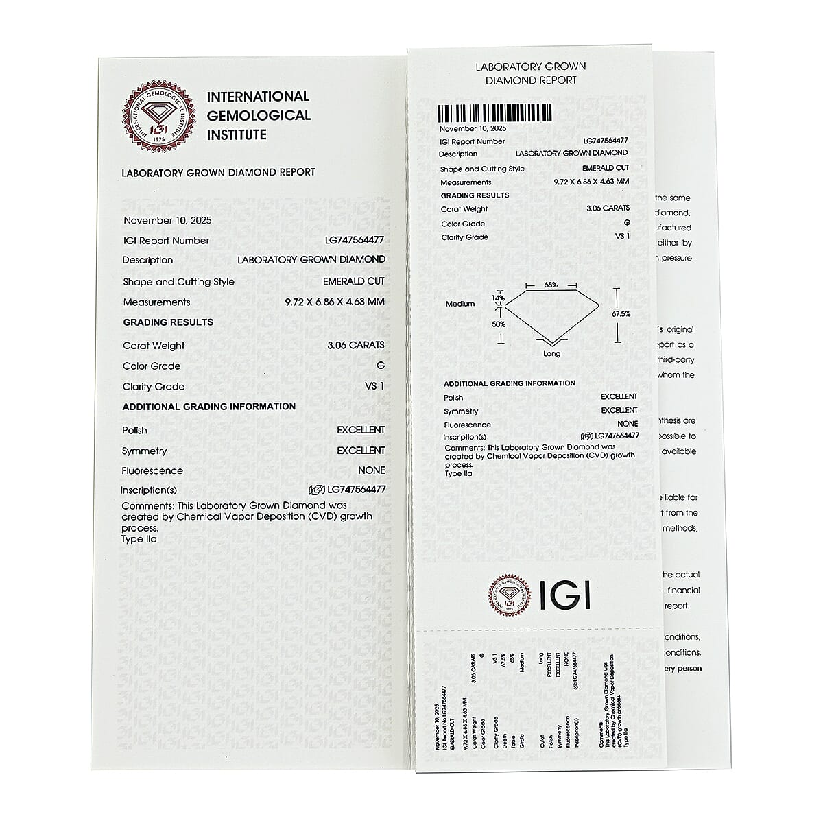 IGI Certified Luxuriant Lab Grown Diamond (Emerald) (G, VS1) 3.00 ctw