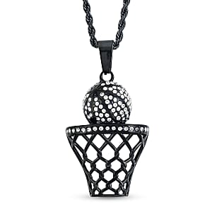 Austrian Crystal Slam Dunk Basketball Pendant Necklace (22 Inches) in ION Plated Black Stainless Steel