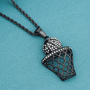 Austrian Crystal Slam Dunk Basketball Pendant Necklace (22 Inches) in ION Plated Black Stainless Steel