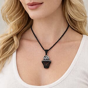 Austrian Crystal Slam Dunk Basketball Pendant Necklace (22 Inches) in ION Plated Black Stainless Steel