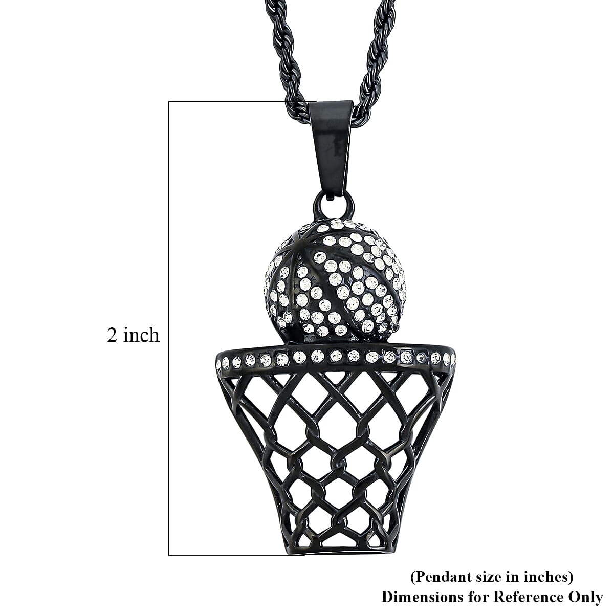 Austrian Crystal Slam Dunk Basketball Pendant Necklace (22 Inches) in ION Plated Black Stainless Steel image number 4