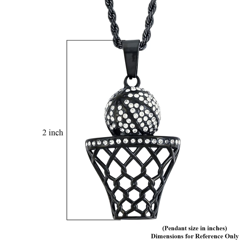 Austrian Crystal Slam Dunk Basketball Pendant Necklace (22 Inches) in ION Plated Black Stainless Steel