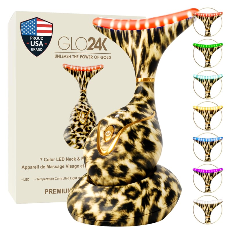 GLO24K 7 Color Cheetah Print LED Neck & Face Massager Deluxe (Lifetime Warranty)
