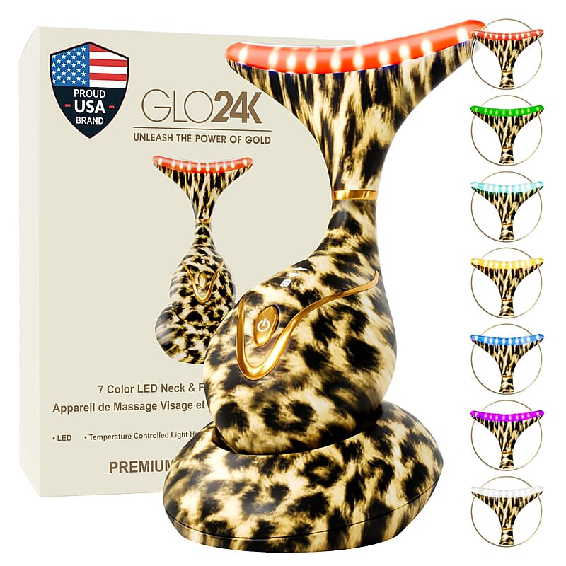 GLO24K 7 Color Cheetah Print LED Neck & Face Massager Deluxe (Lifetime Warranty)