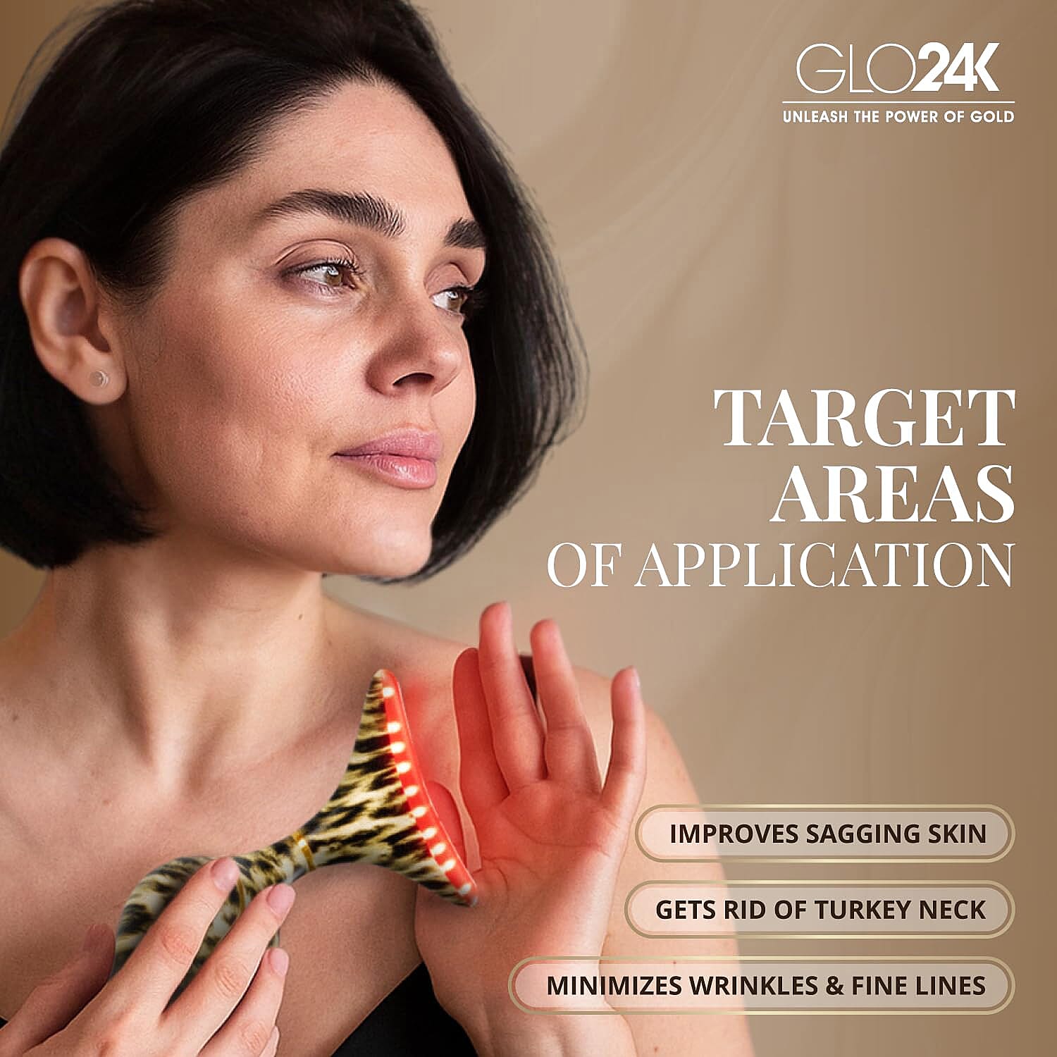 GLO24K 7 Color Cheetah Print LED Neck & Face Massager Deluxe (Lifetime Warranty)