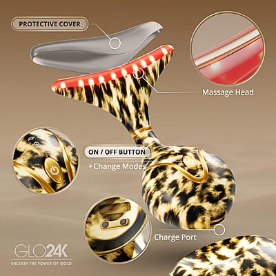 GLO24K 7 Color Cheetah Print LED Neck & Face Massager Deluxe (Lifetime Warranty)