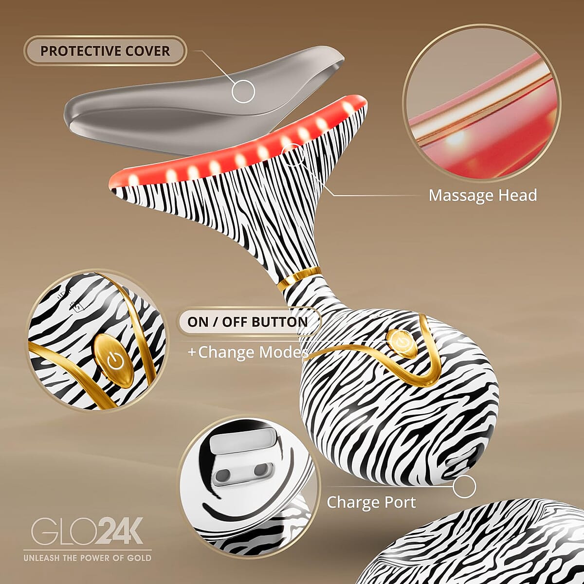 GLO24K 7 Color Cheetah Print LED Neck & Face Massager Deluxe (Lifetime Warranty) image number 4
