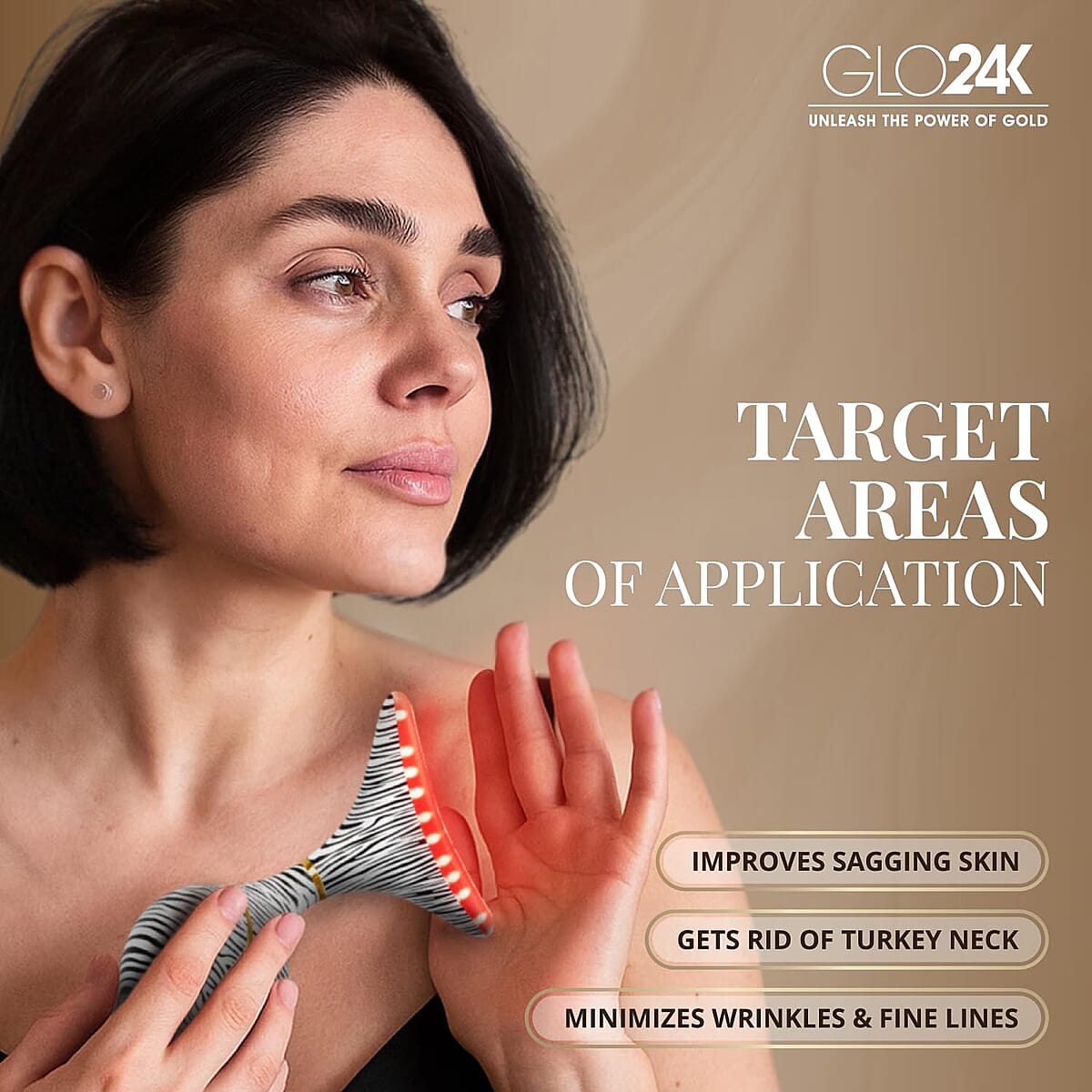 GLO24K 7 Color Zebra Print LED Neck & Face Massager Deluxe (Lifetime Warranty) image number 3