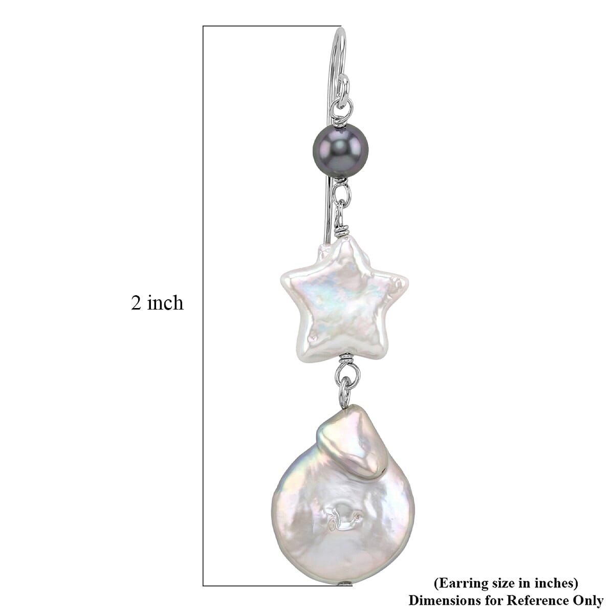 Freshwater White and Peacock Pearl Dangle Earrings in Sterling Silver image number 3