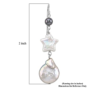 Freshwater White and Peacock Pearl Dangle Earrings in Sterling Silver