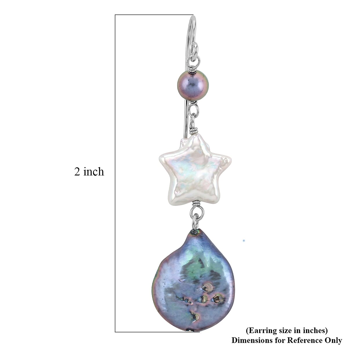 Freshwater Peacock and White Pearl Dangle Earrings in Sterling Silver image number 3