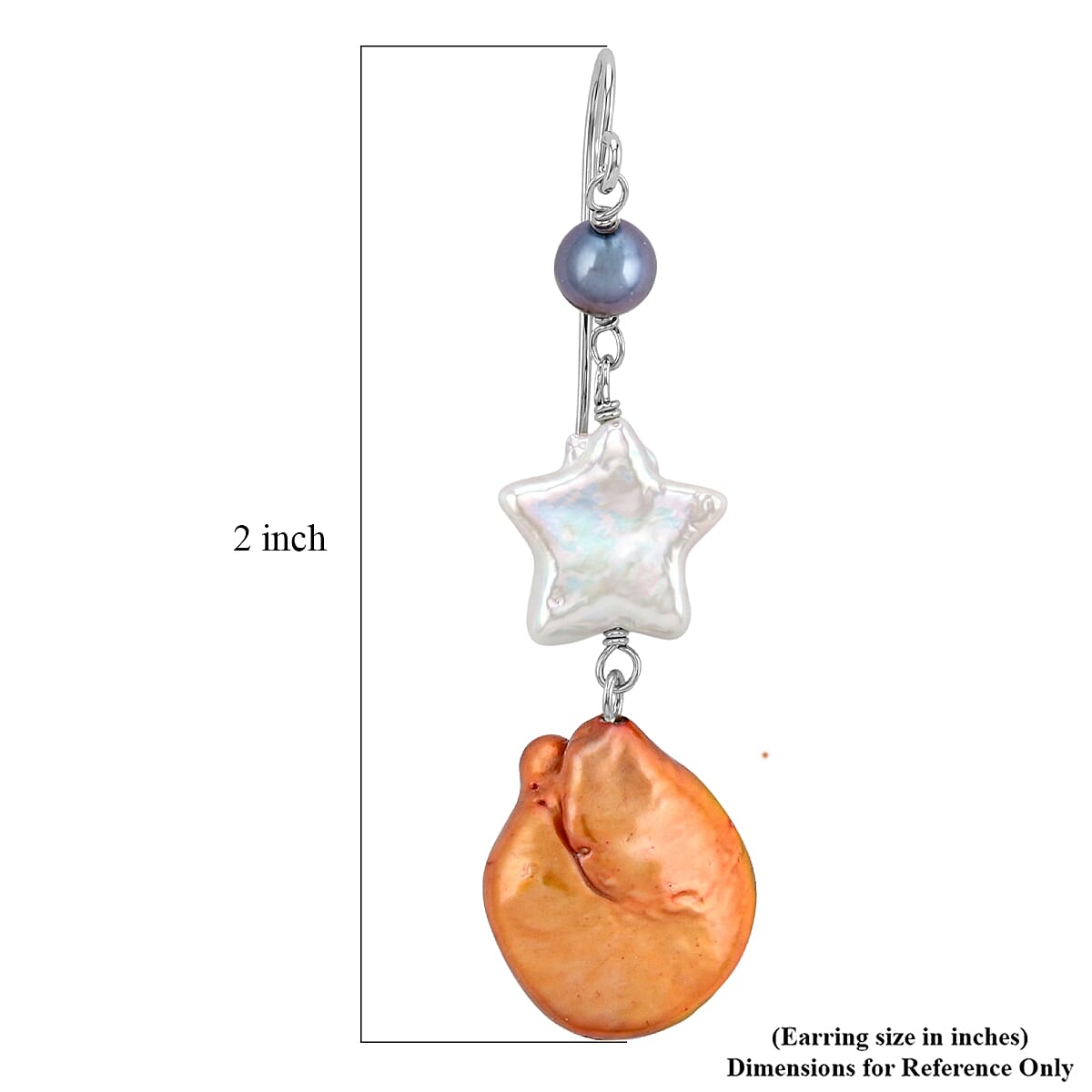 Freshwater Peach and Peacock Pearl Dangle Earrings in Sterling Silver image number 3