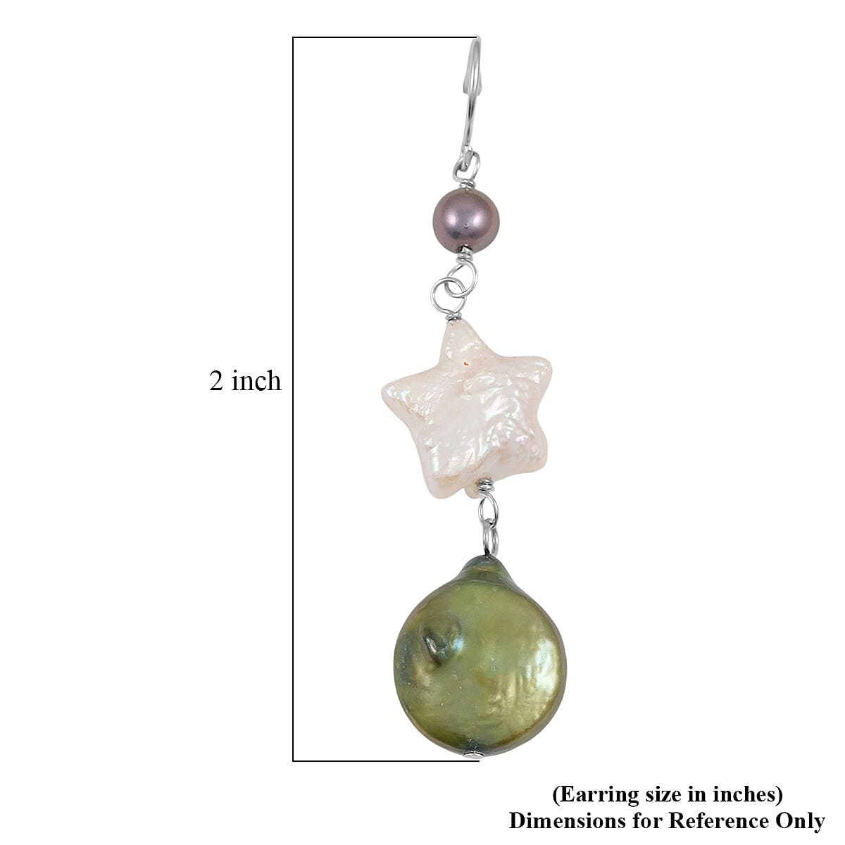 Freshwater Green, White and Peacock Pearl Dangle Earrings in Sterling Silver image number 4