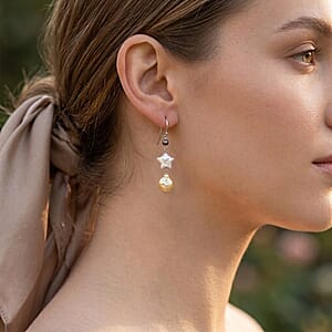 Freshwater Yellow, White and Peacock Pearl Dangle Earrings in Sterling Silver