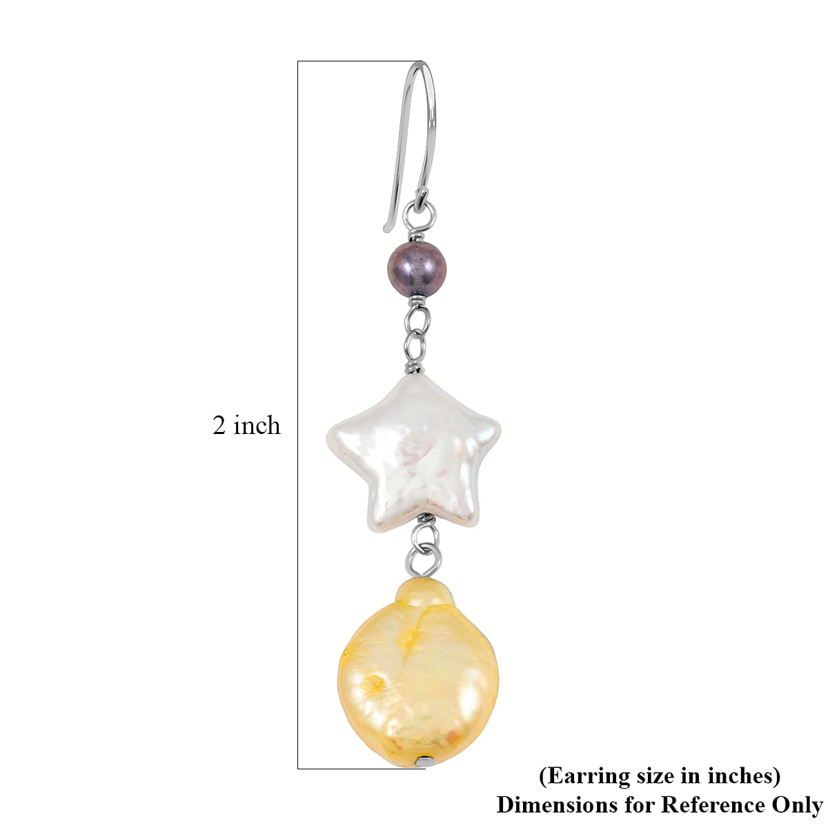 Freshwater Yellow, White and Peacock Pearl Dangle Earrings in Sterling Silver image number 4