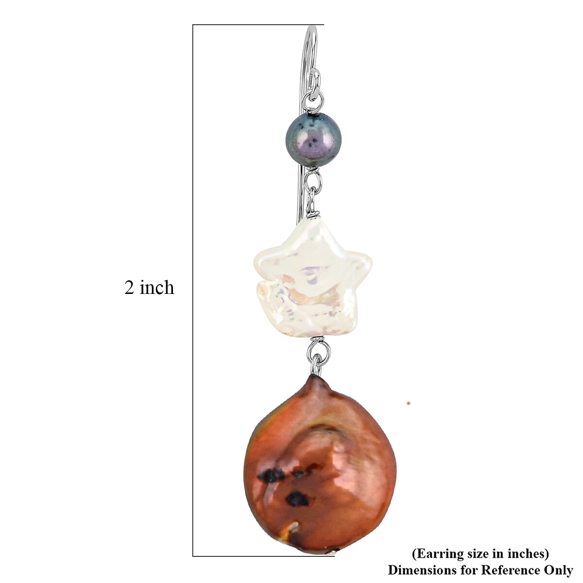 Freshwater Brown, White and Peacock Pearl Dangle Earrings in Sterling Silver image number 3