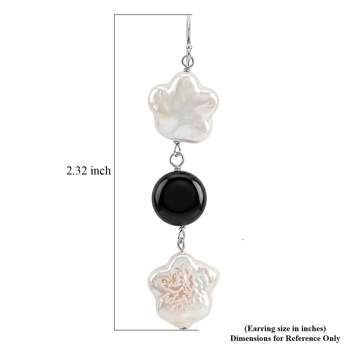 Freshwater Pearl, Black Onyx 2.10 ctw Dangle Earrings in Sterling Silver image number 3
