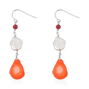 Freshwater Pearl, Multi Gemstone Dangle Earrings in Sterling Silver 0.20 ctw