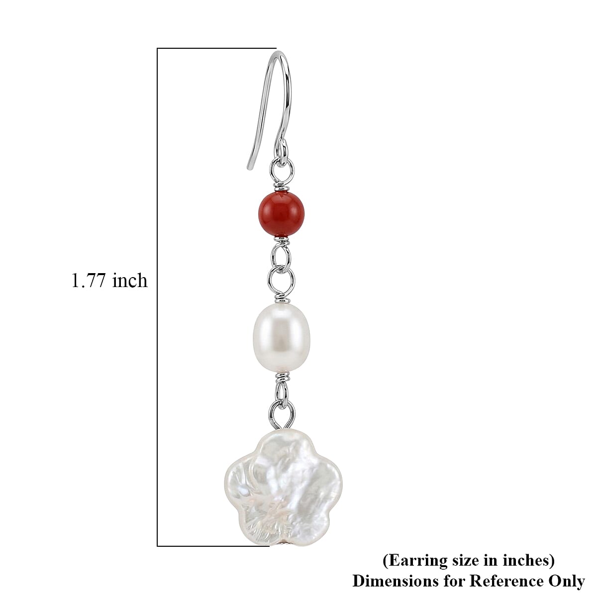 Freshwater Pearl, Red Agate 0.70 ctw Dangle Earrings in Sterling Silver image number 3