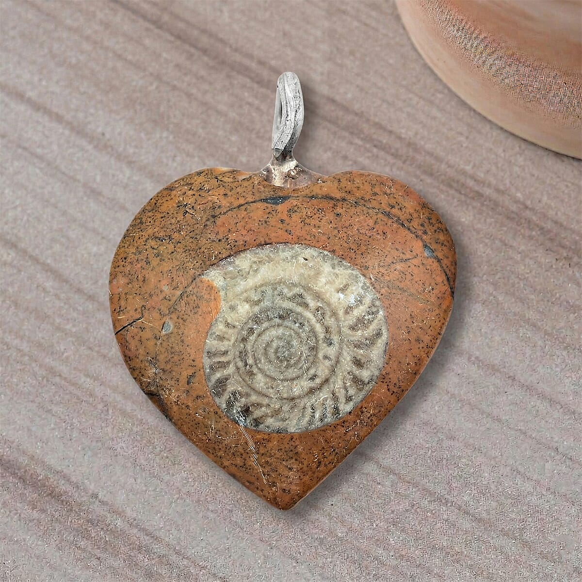 Ammonite 10.25 ctw Heart Necklace (18 Inches) in Silvertone image number 1