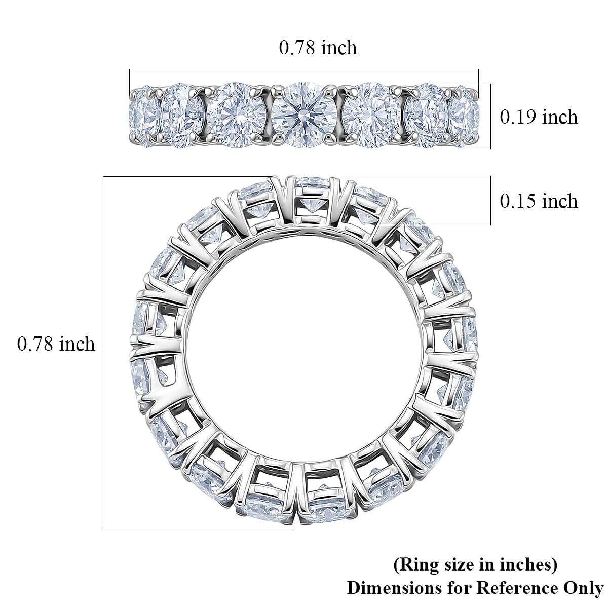 D'Joy Moissanite 4.75 ctw Band Ring in Rhodium Over Sterling Silver (Size 6.0)