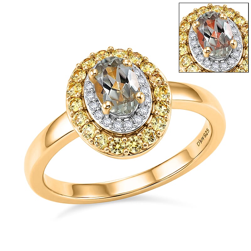 D'Joy AAA Turkizite and Multi Gemstone 1.25 ctw Golden Aura Ring in 18K Vermeil Yellow Gold Over Sterling Silver (Size 10.0)
