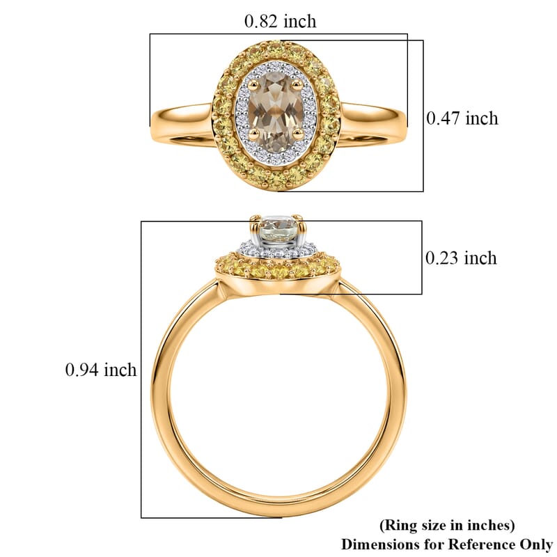 D'Joy AAA Turkizite and Multi Gemstone 1.25 ctw Golden Aura Ring in 18K Vermeil Yellow Gold Over Sterling Silver (Size 10.0)