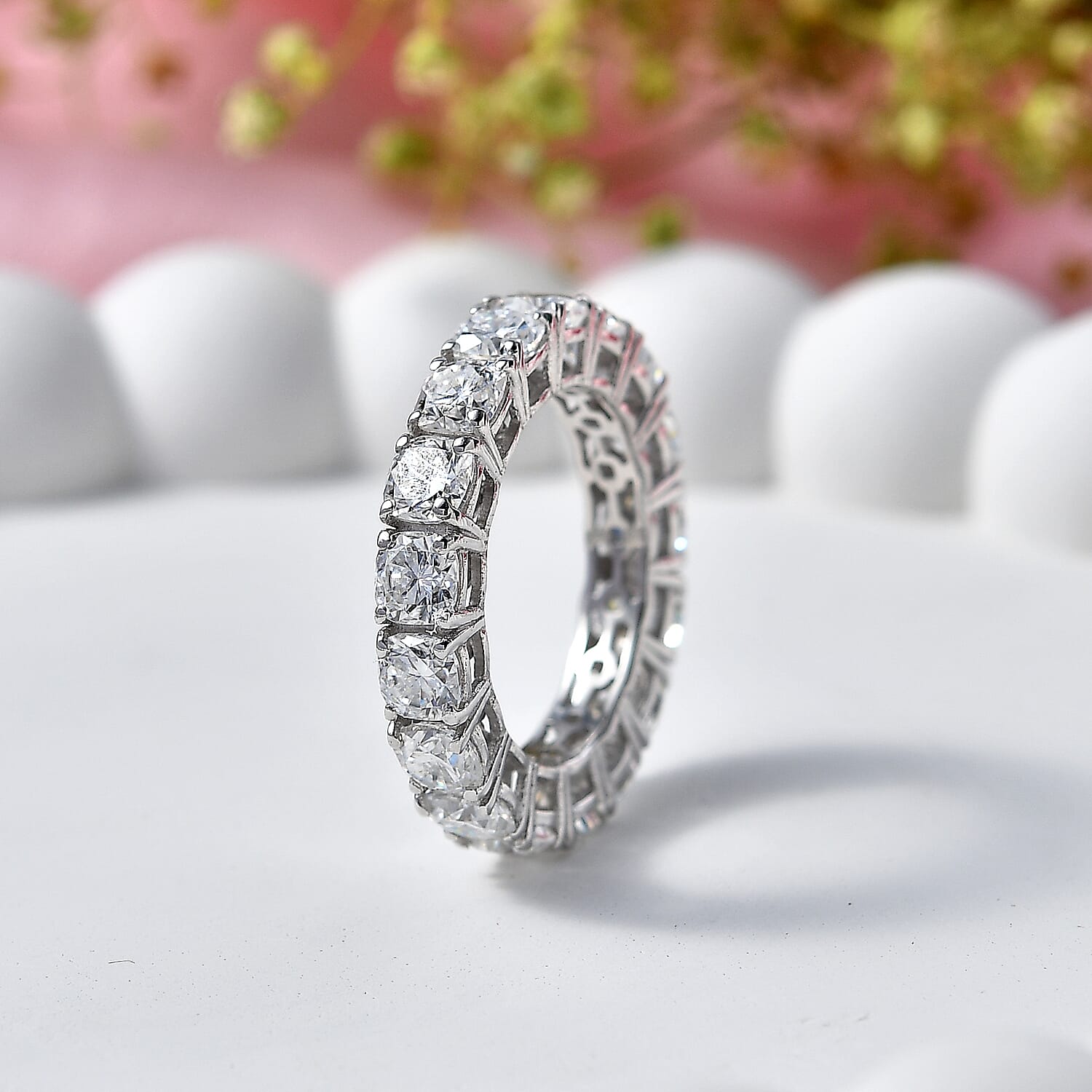 D'Joy Moissanite 6.20 ctw Band Ring in Rhodium Over Sterling Silver (Size 10.0)