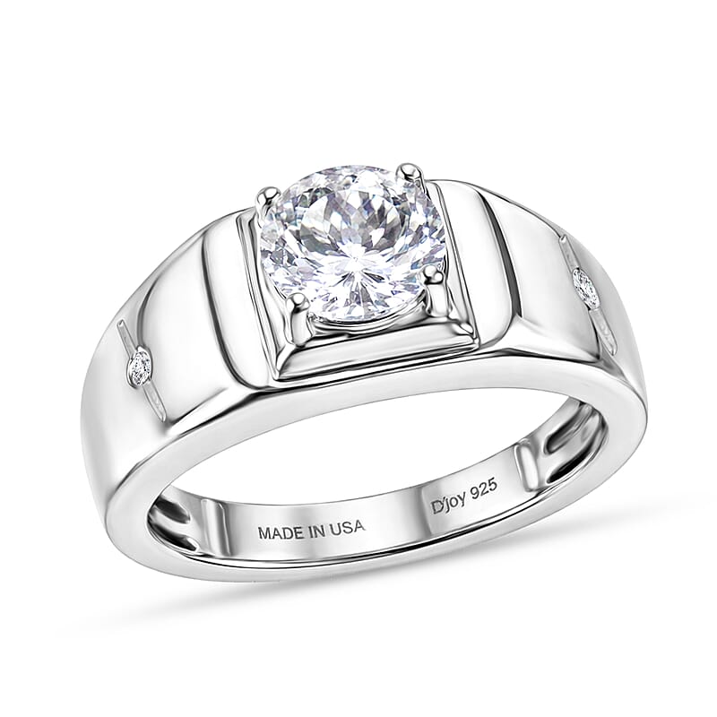 D'Joy 161 Facets Portuguese Cut White Topaz 2.40 ctw Men's Ring in Rhodium Over Sterling Silver (Size 10.0)