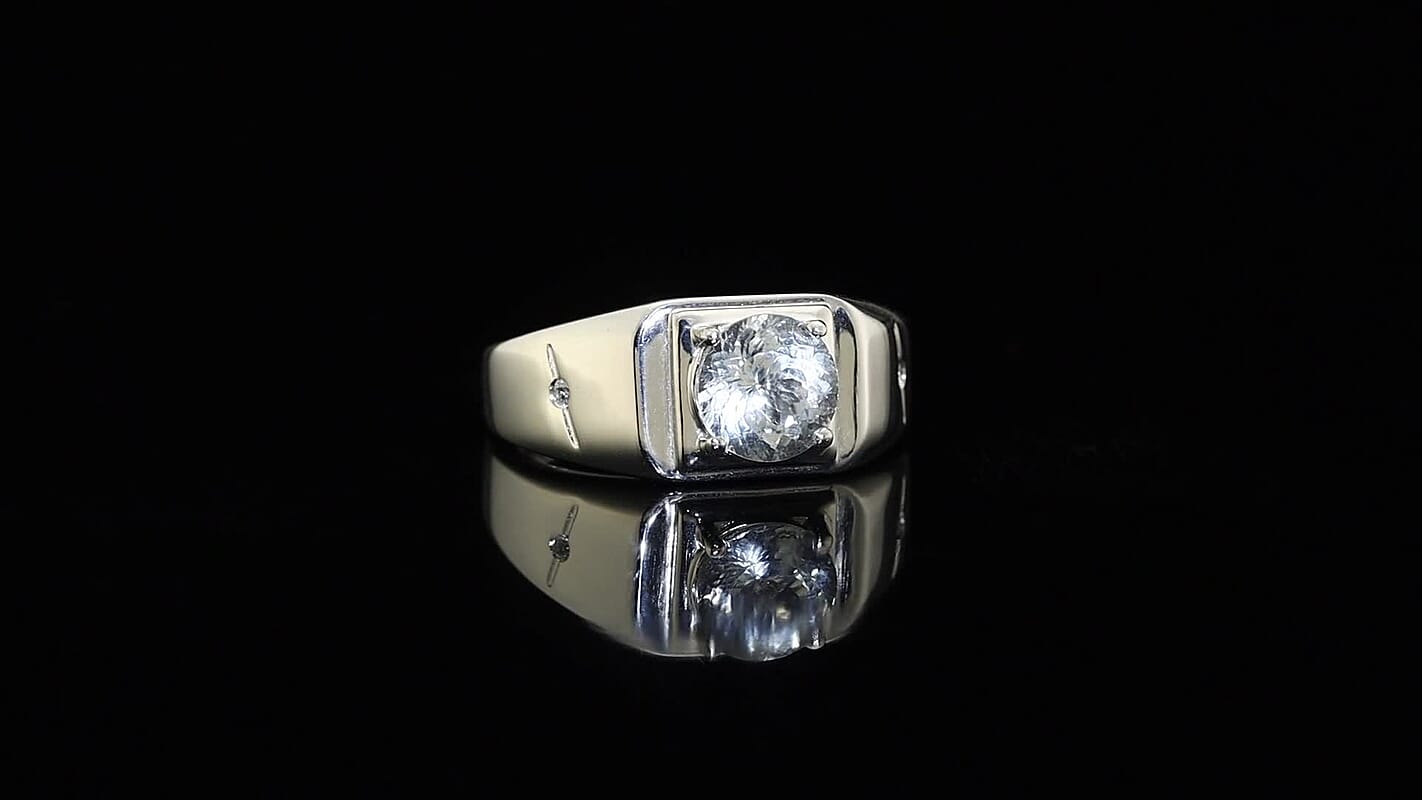 D'Joy 161 Facets White Topaz 2.40 ctw Men's Ring in Rhodium Over Sterling Silver