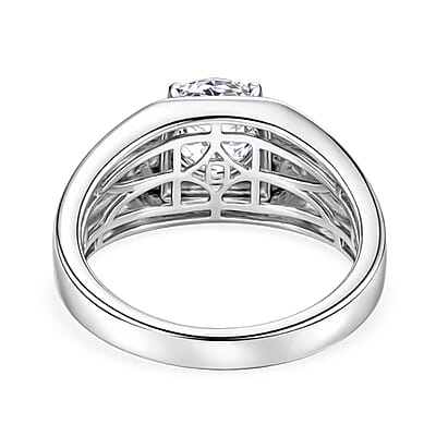 D'Joy 161 Facets Portuguese Cut White Topaz 2.40 ctw Men's Ring in Rhodium Over Sterling Silver (Size 10.0)