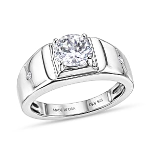 D'Joy 161 Facets White Topaz 2.40 ctw Men's Ring in Rhodium Over Sterling Silver (Size 11.0)