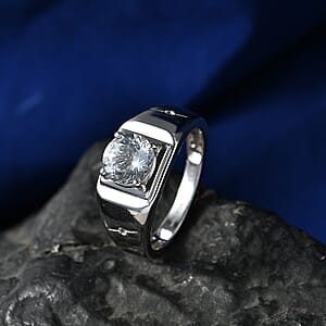 D'Joy 161 Facets Portuguese Cut White Topaz 2.40 ctw Men's Ring in Rhodium Over Sterling Silver (Size 12.0)