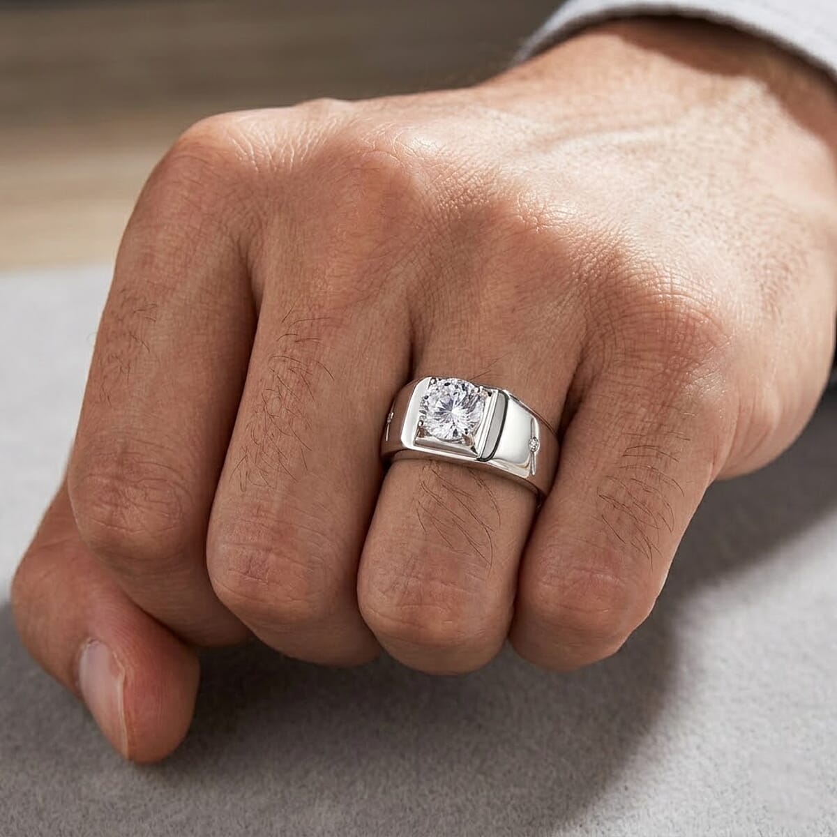 D'Joy 161 Facets Portuguese Cut White Topaz 2.40 ctw Men's Ring in Rhodium Over Sterling Silver (Size 12.0) image number 2