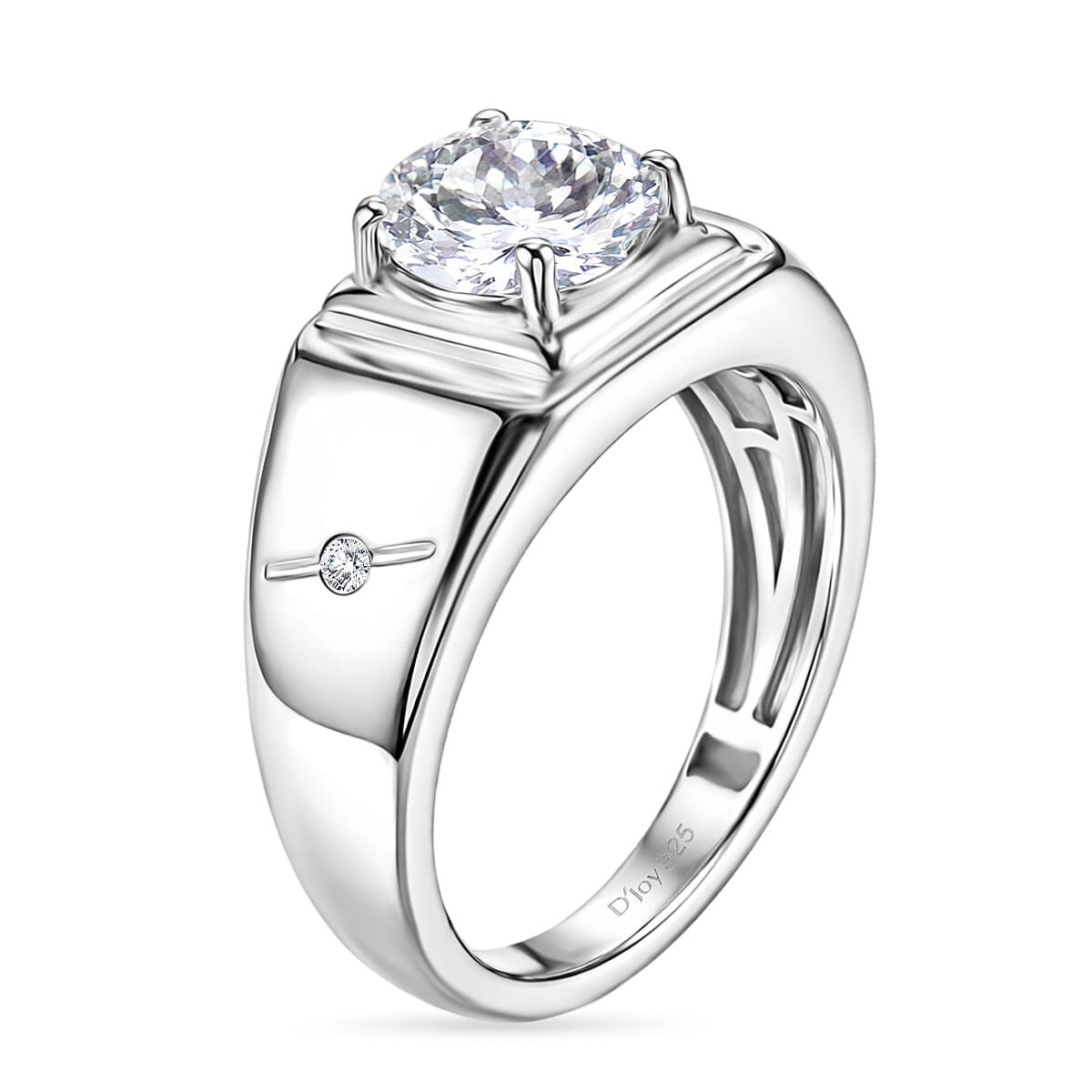 D'Joy 161 Facets Portuguese Cut White Topaz 2.40 ctw Men's Ring in Rhodium Over Sterling Silver (Size 12.0) image number 3