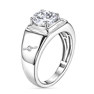 D'Joy 161 Facets Portuguese Cut White Topaz 2.40 ctw Men's Ring in Rhodium Over Sterling Silver (Size 12.0)