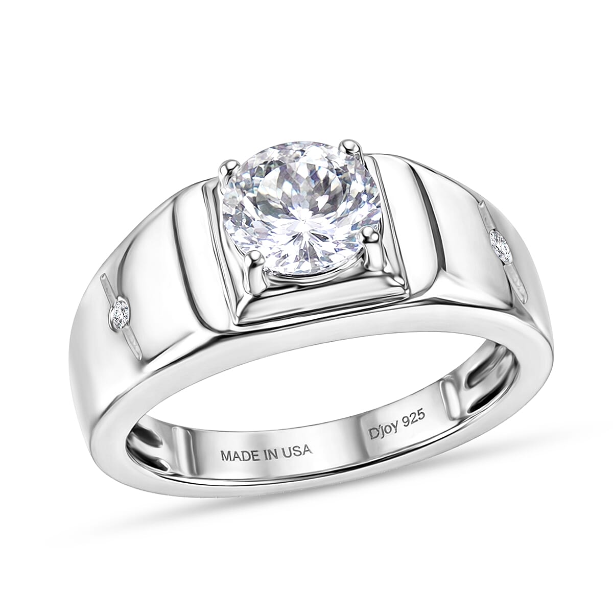D'Joy 161 Facets White Topaz 2.40 ctw Men's Ring in Rhodium Over Sterling Silver
