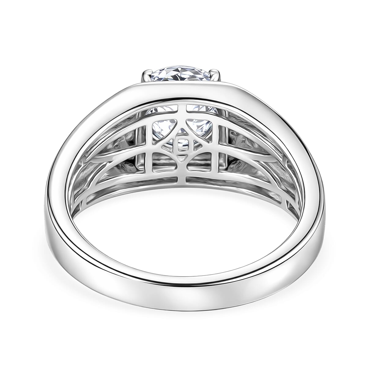 D'Joy 161 Facets Portuguese Cut White Topaz 2.40 ctw Men's Ring in Rhodium Over Sterling Silver (Size 13.0)