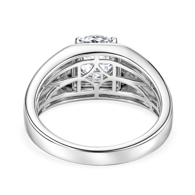 D'Joy 161 Facets Portuguese Cut White Topaz 2.40 ctw Men's Ring in Rhodium Over Sterling Silver (Size 13.0)