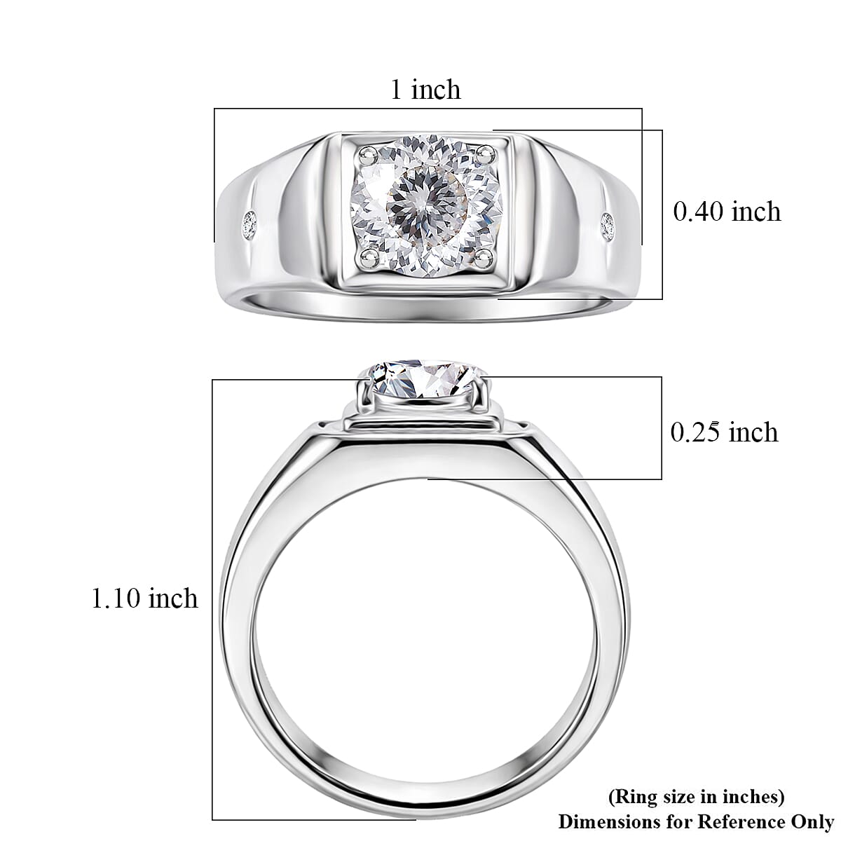 D'Joy 161 Facets Portuguese Cut White Topaz 2.40 ctw Men's Ring in Rhodium Over Sterling Silver (Size 13.0)