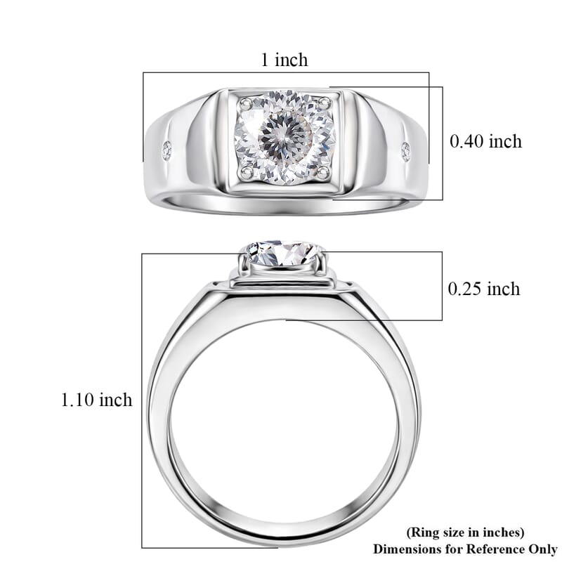D'Joy 161 Facets Portuguese Cut White Topaz 2.40 ctw Men's Ring in Rhodium Over Sterling Silver (Size 13.0)