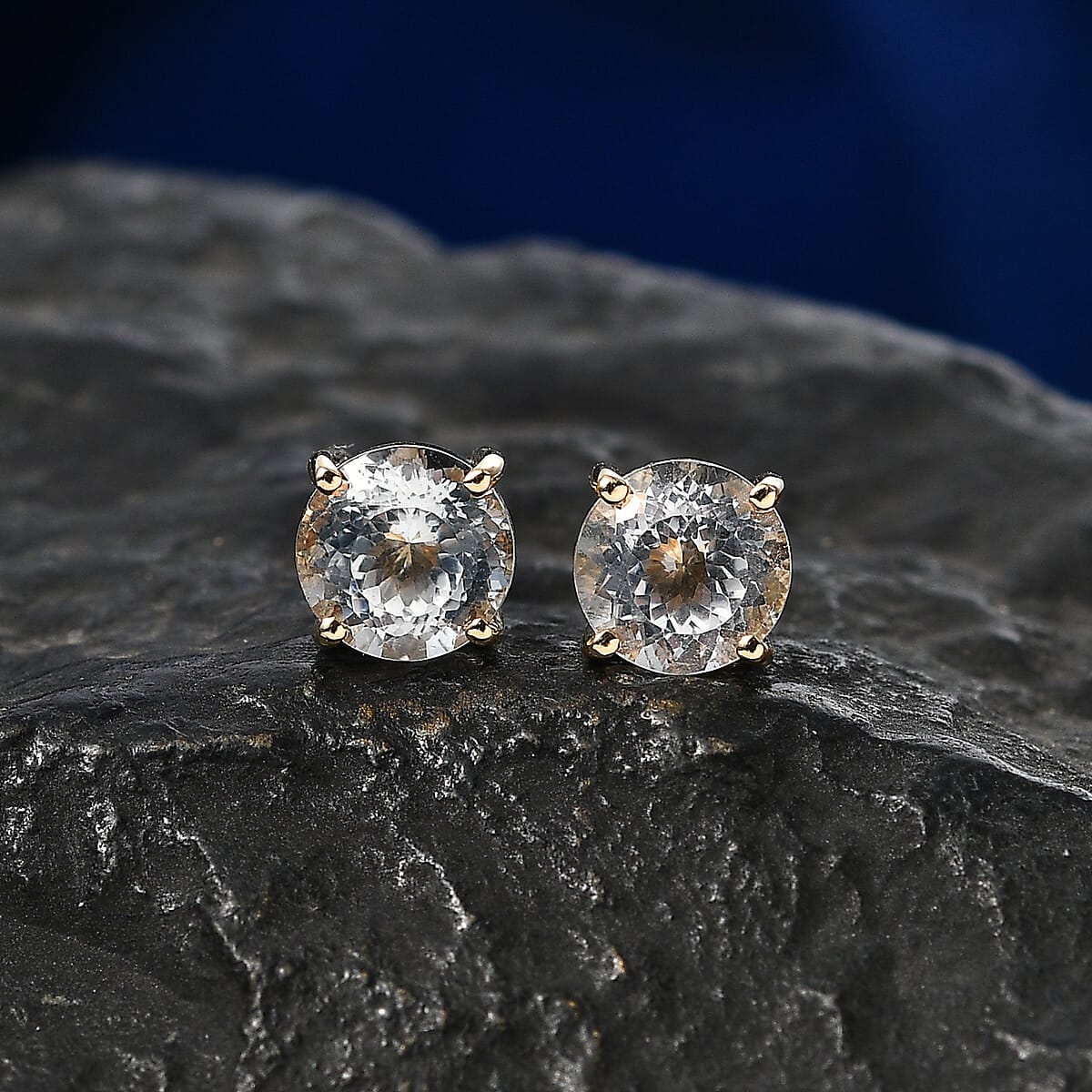 161 Facets White Topaz 2.35 ctw Earrings in 10K Yellow Gold image number 1