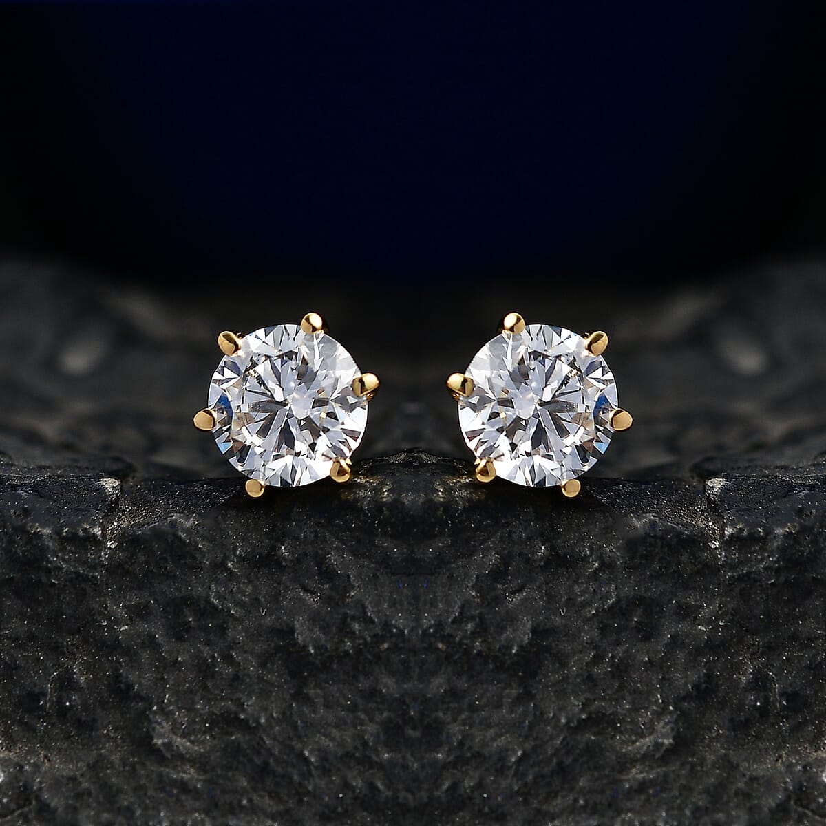Luxuriant Lab Grown Diamond (G-H, SI) Solitaire Stud Earrings in 18K Vermeil YG Over Sterling Silver 1.00 ctw image number 1