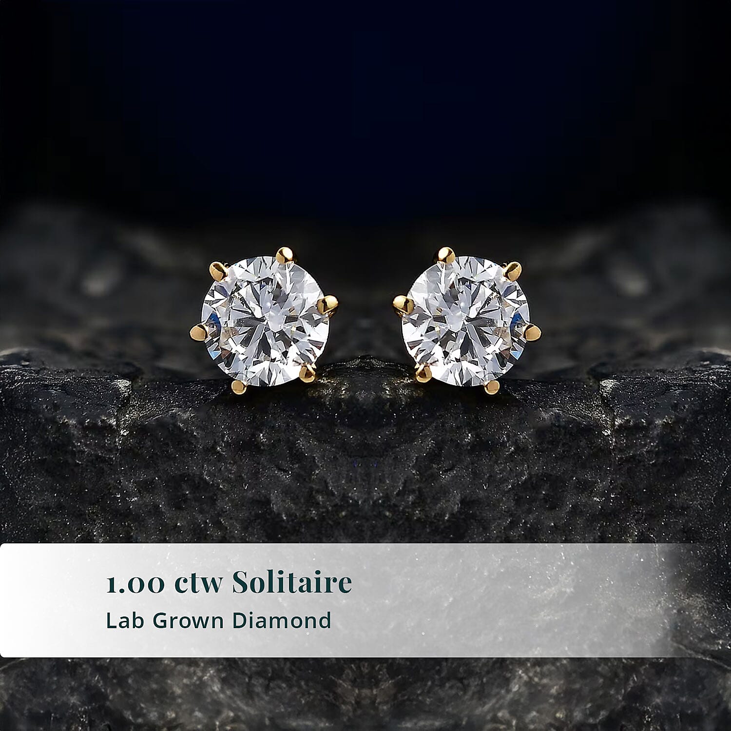 Luxuriant Lab Grown Diamond G-H SI 1.00 ctw Solitaire Stud Earrings in 18K Vermeil Yellow Gold Over Sterling Silver