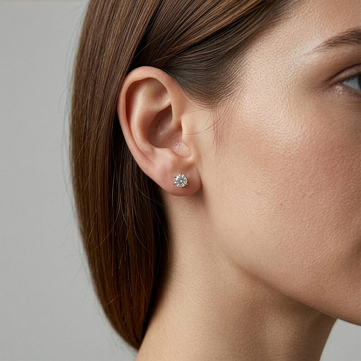 Luxuriant Lab Grown Diamond (G-H, SI) Solitaire Stud Earrings in 18K Vermeil YG Over Sterling Silver 1.00 ctw image number 2