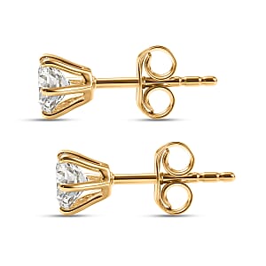 Luxuriant Lab Grown Diamond G-H SI 1.00 ctw Solitaire Stud Earrings in 18K Vermeil Yellow Gold Over Sterling Silver (Del. In 13-15 Days)