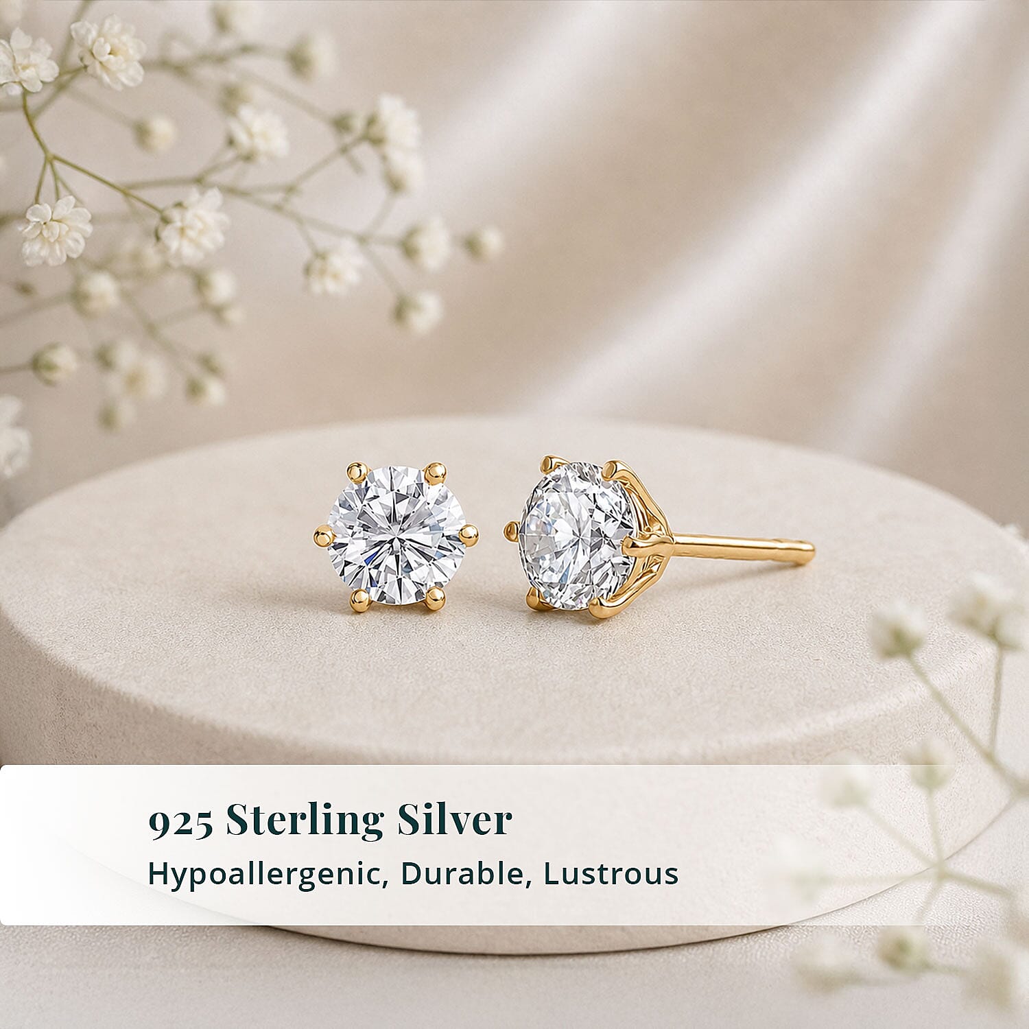 Luxuriant Lab Grown Diamond G-H SI 1.00 ctw Solitaire Stud Earrings in 18K Vermeil Yellow Gold Over Sterling Silver