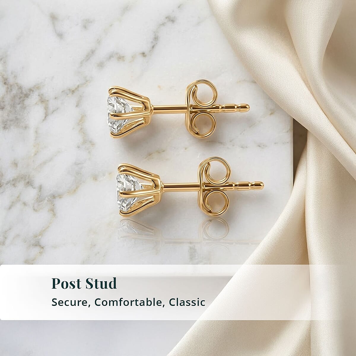 Luxuriant Lab Grown Diamond G-H SI 1.00 ctw Solitaire Stud Earrings in 18K Vermeil Yellow Gold Over Sterling Silver (Del. In 13-15 Days) image number 5