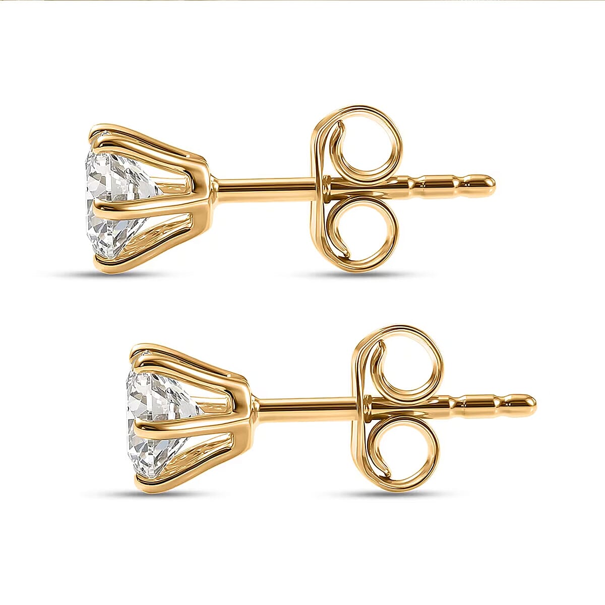 Luxuriant Lab Grown Diamond G-H SI 1.00 ctw Solitaire Stud Earrings in 18K Vermeil Yellow Gold Over Sterling Silver (Del. In 13-15 Days) image number 7